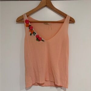 Max Studio Peach Tank Top with Floral Embroidery